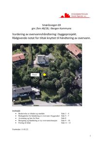 Flyfoto av et boligområde med markerte punkter for 'Tiltaket' og en gul sirkel, som viser tomt og omgivende bebyggelse.