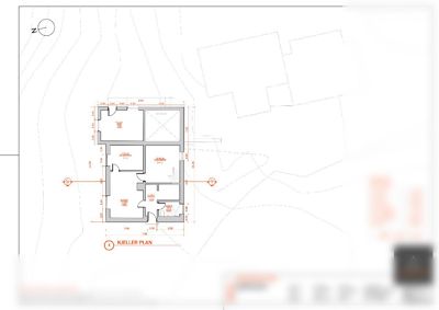 Plantegning av kjellerplan med romfordeling, dimensjoner og arealoppsett.