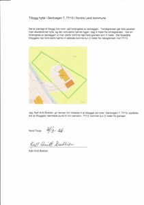 Situasjonsplan som viser tomtens grenser, eksisterende bygning (77/15) og den planlagte tilbygningen (77/13).