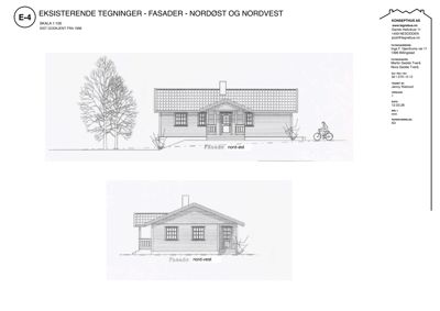 Tegning av fasader (nordøst og nordvest) for en eksisterende bygning.