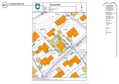 Situasjonsplan (tomteplan) som viser bygningenes plassering i forhold til hverandre og veier.
