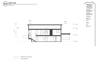Snittegning (SNITT BB) som viser bygningens tverrsnitt, høyder og romfordeling.