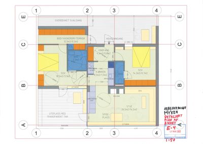 Etasjeplan (detaljert plan av enhet) som viser romfordeling, arealer og funksjoner for en bolig.