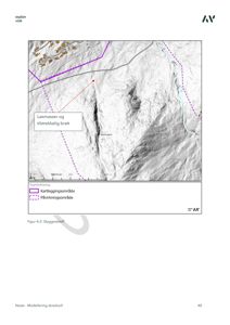 Et kart som viser et terrengrelief (høydeforhold) med overlagte kartleggings- og påvirkningsområder.