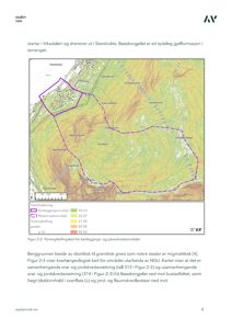 Et kart over et geografisk område (Bøaskorgjelet) som viser terrengform, kartleggingsområde og påvirkningsområde.