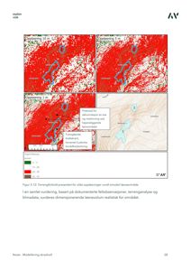 Kart som viser terrengforhold, løsnområder og topografi for et byggeprosjekt.