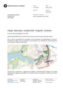 Et dokument fra Statsforvalteren i Vestland som viser en situasjonsplan med kart over Vikagarden og et tilknyttet tiltaksområde.