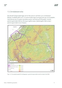 Et terrenghevningskart som viser et boligområde ved Ski sentrum, inkludert topografi, vannløp og definerte kartleggings- og påvirkningsområder.