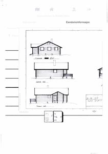 Fasadetegning som viser bygningens utsyn mot vest, nord og øst.