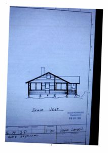 Fasadetegning av en hytte sett fra vest (vestopprikk).