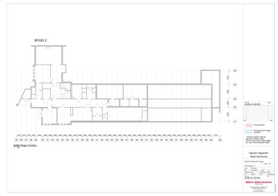 Etasjeplan (1. etasje) for 'BYGG 2' i Gjerpen dagsenter, med romnummerering og dimensjoner.