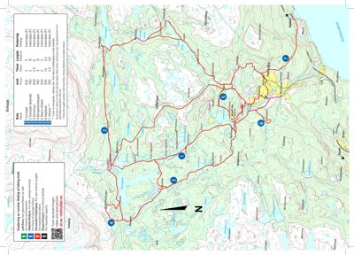 Kart over turstiar i Sirdal med topografiske linjer, vassdrag og bygningsplasseringar.