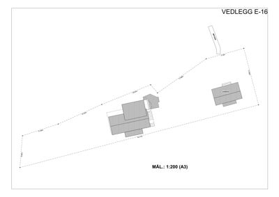 Situasjonsplan som viser to bygninger (merket 'ANNEKS' og 'BYGNING') plassert på en tomt med angitte mål og avstander.