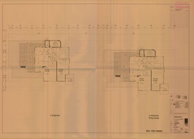 Etasjeplaner for to leiligheter i en bolig-etasje, med romfordeling og arealoppdelinger.