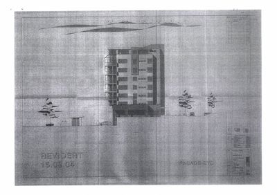 Fasadetegning (opprikk) av en bygning sett fra sør (FASADE SYD).
