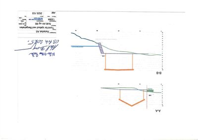 Snittegning (A-A og B-B) som viser bygningens høydeprofil i forhold til terrenget.