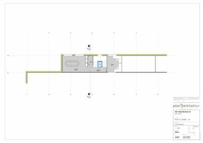 Etasjeplan (1. etasje) som viser romfordeling, inngangspunkter og veggkonstruksjoner.