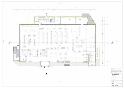 Etasjeplan (plan 3) som viser romfordeling, møblering og dimensjoner for et kontor- eller servicebygg.