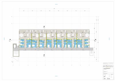 Etasjeplan (1. etasje) som viser romfordeling, vegger og inngangspunkt for en bygning.
