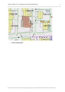 Utsnitt situasjonsplan som viser tomtens plassering i forhold til nabolag, gater og eiendomsnummer.
