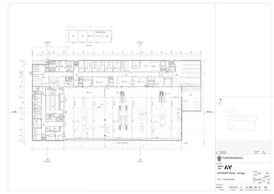 Etasjeplan (Plan 1) som viser romfordeling, dimensjoner og plassering av utstyr i en nybygg-situasjon.
