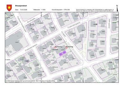 Situasjonskart som viser tomtens plassering i forhold til nabolag, gater og eiendommer.