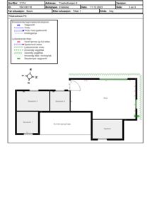 Tiltaksskisse (P2) som viser romfordeling og endringer i etasjeplan for en enebolig.