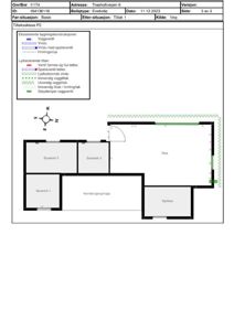 Tiltaksskisse (P2) som viser romfordeling og endringer i etasjeplan for en enebolig.