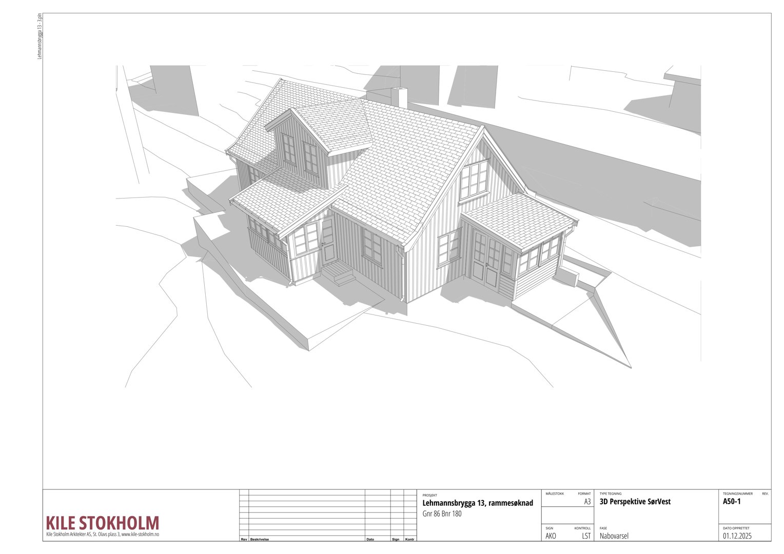 3D-perspektivtegning (rendering) av en husmodell i et landskap.
