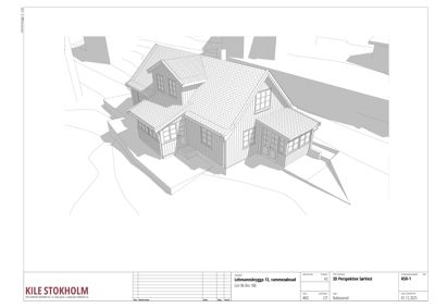 3D-perspektivtegning (rendering) av en husmodell i et landskap.