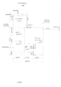 Grunnriiss (etasjeplan) for en bolig med romfordeling, mål og orientering (N/S/O/V).