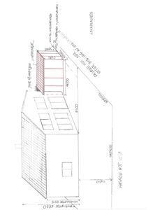 Oppriss av fasade mot vest med mål og grenseavstander