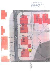 Situasjonsplan som viser eiendomsinndeling, bygningers plassering og arealnummer (f.eks. 1/1945) for Vinterhage, Timoteivegen 18.
