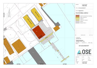 Situasjonskart som viser tomtens beliggenhet, bygningers plassering og arealbruk.