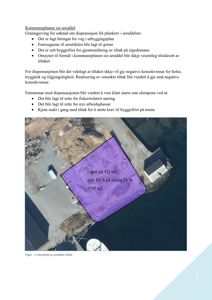 Flyfoto av ei tomt med overlagte arealdata (BYA) og tekstbeskrivelse av tiltak.