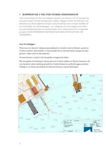 Forankringsplan som viser plassering av piler, flytepir og forankringspunkter i sjøen med dypemålinger.