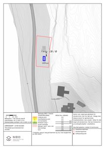 Gårdsplan (gardskart) som viser eiendomsdata, arealstatistikk og kartlag for eiendommen 1578-43/19/0.