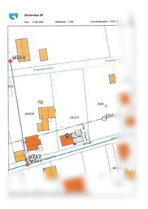 Situasjonsplan for Gårdsveien 98 som viser tomtegrenser, nabobebyggelse, veier og prosjekteringsområder.