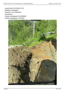 Fotografi av et spredegrøft (grøfting) på byggefeltet, tatt fra en kjørende maskin.