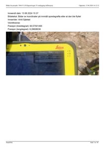 Fotografi av en Leica-målestation som viser koordinater på skjermen, tatt i forbindelse med omlegging av spredegrøfta.