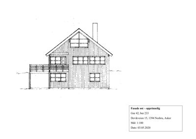 Tegning av fasaden mot øst (opprinnelig) for en bygning på Devikveien 15.