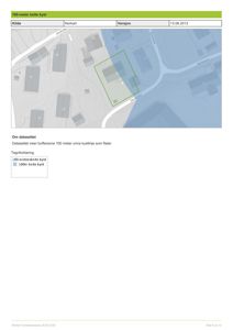 Et kart som viser et 100-meters belte langs kystlinjen, med overlappende bygningsfotfotavtrykk og vegnett.