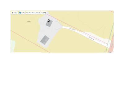 Et digitalt kart som viser eiendommen med to bygninger, vei og nabolag.