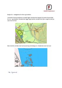Bildet viser to kart som illustrerer eiendommen Berglia 26 i forhold til fareområder for flom og skred, samt marinavsetning.