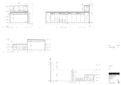 Snittegning (A-X) som viser bygningens tverrsnitt, inkludert konstruksjon, høyder og romfordeling.