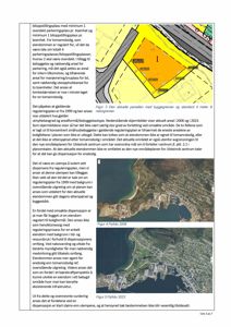 Bildet viser en side fra en rapport eller byggesak som inneholder tekst og flere kart/flyfoto. Det øverste kartet er en situasjonsplan (Figur 3) som viser eiendomsgrenser og byggegrenser. De to nederste bildene er flyfoto fra 2006 og 2023 (Figur 4 og 5) som viser utviklingen av området.
