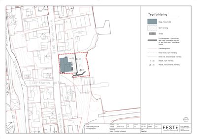 Situasjonsplan som viser tomtens plassering i forhold til nabolag, gater (Vaterlands gate, E. Ellertsens gate), og terrengforhold.