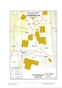 Situasjonsplan (jordmerkekart) over eiendom i Torsbudalen, Arendal kommune.