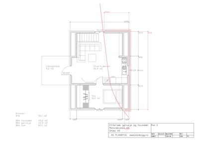 Etasjeplan (Plan 2) for en bolig med romfordeling, mål og arealoppsummering.