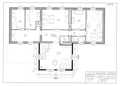Etasjeplan (2. etg) for en bolig med romfordeling, mål og arealoppdeling.